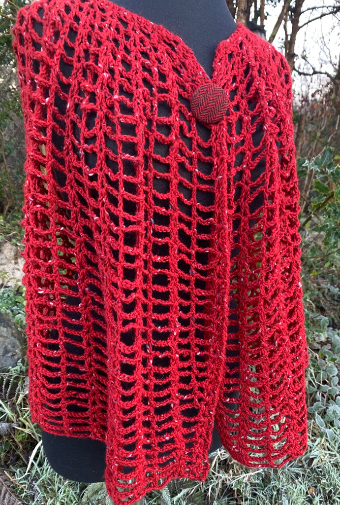 Crochet Cape in merino with mohair tweed