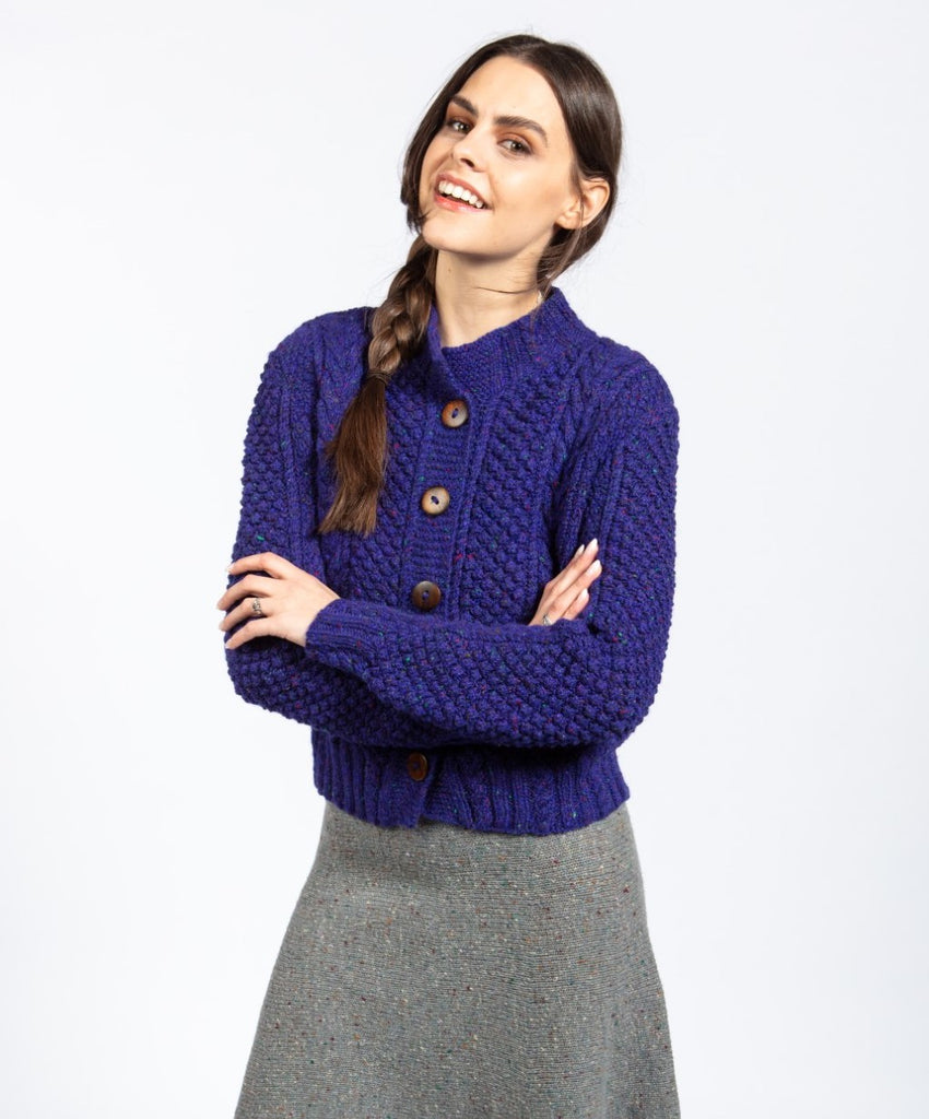 Eve Blackberry Stitch Handknit Cardigan in luxury wool