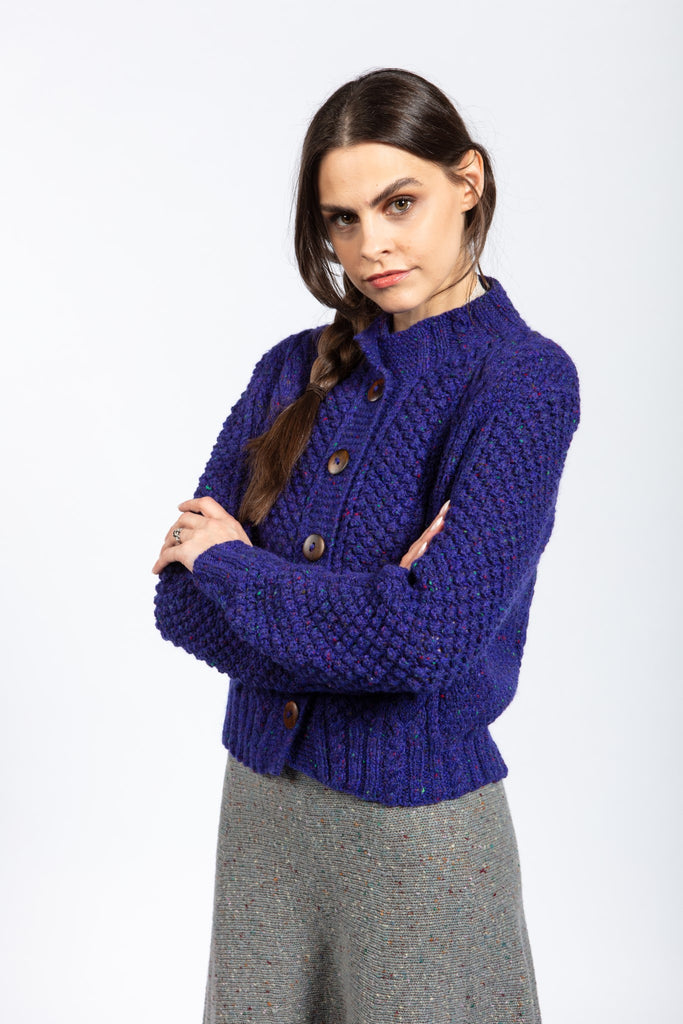 Eve Blackberry Stitch Handknit Cardigan in luxury wool