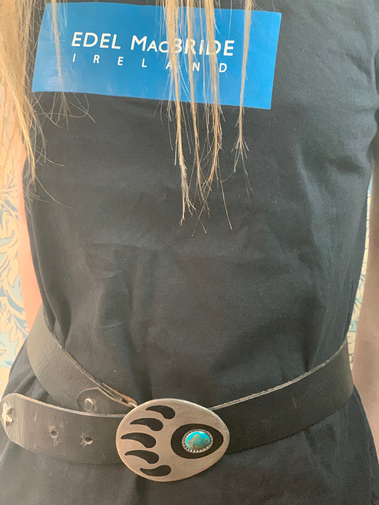 Leather belt and unique buckle with turquoise